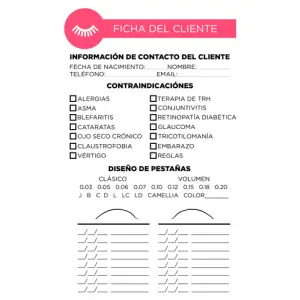 PDF Ficha del cliente de extensiones de pestañas - 1 - Materiales Impresos