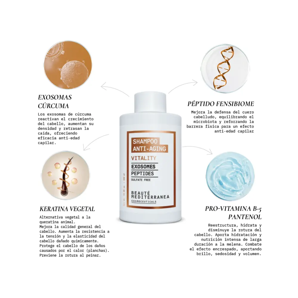 Beauté Mediterránea Šampūnas Vitality su egzosomomis ir peptidais, 300 ml - 2 - Kapiliaras