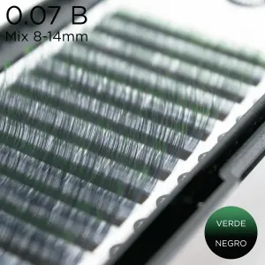 Pestañas Ombre con curvatura B 0.07 en tono negro-verde Mix - 1 - Pestañas de colores y ombré
