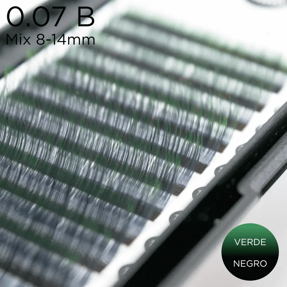 Ombre mihalnice s krivkou B 0.07 v čierno-zelenej farbe Mix - 1 - Farebné a ombré mihalnice