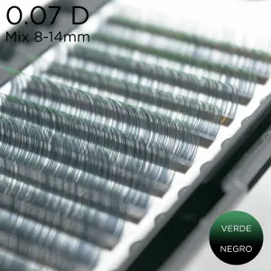 0.07 D-curvatura pestañas Ombre biocolor negro-verde Mix - 1 - Pestañas de colores y ombré