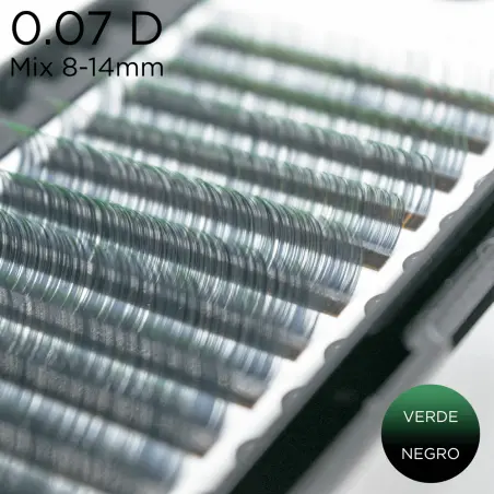 0,07 Cílios de curvatura D Ombre biocolor preto-verde - 1 - Pestanas coloridos e ombré