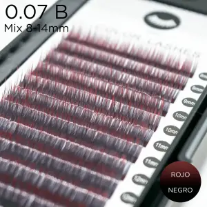0.07 B-curvatura pestañas Ombre biocolor negro-rojo Mix - 1 - Pestañas de colores y ombré