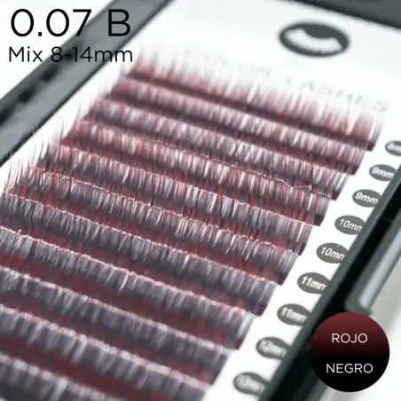 0,07 Cílios de curvatura B Ombre biocolor preto-vermelho - 1 - Pestanas coloridos e ombré