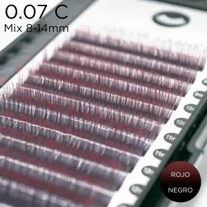 0.07 C-curvatura pestañas Ombre biocolor negro-rojo Mix - 1 - Pestañas de colores y ombré